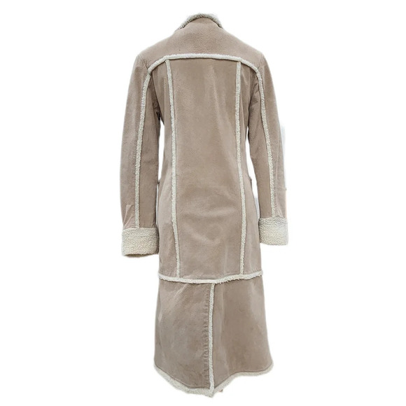 VINTAGE 90s WET SEAL Cream/Beige Suede Trench Coat,Faux Sherpa, US Womens Medium - Picture 3 of 7